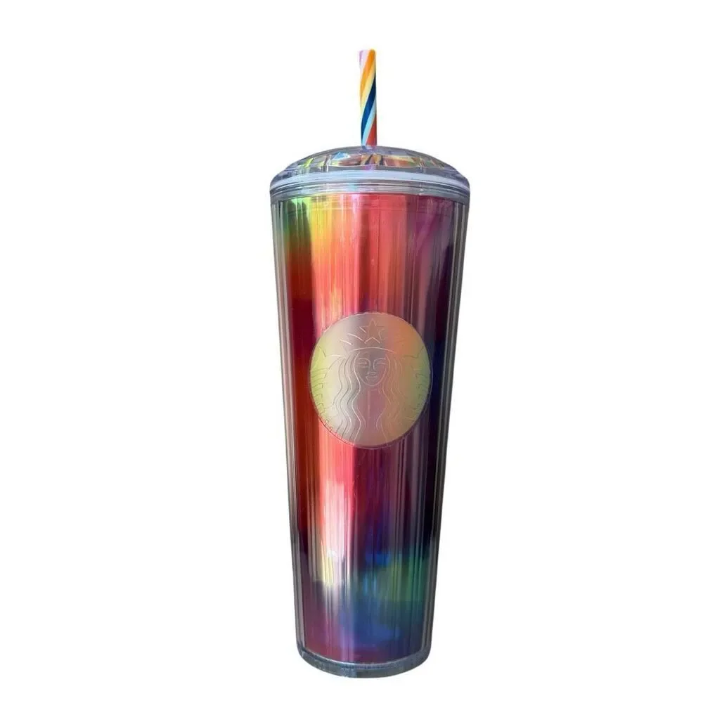 Starbucks Rainbow Kaleidoscope Dome Top Venti 24oz Tumbler Cold Cup W/Straw 2021